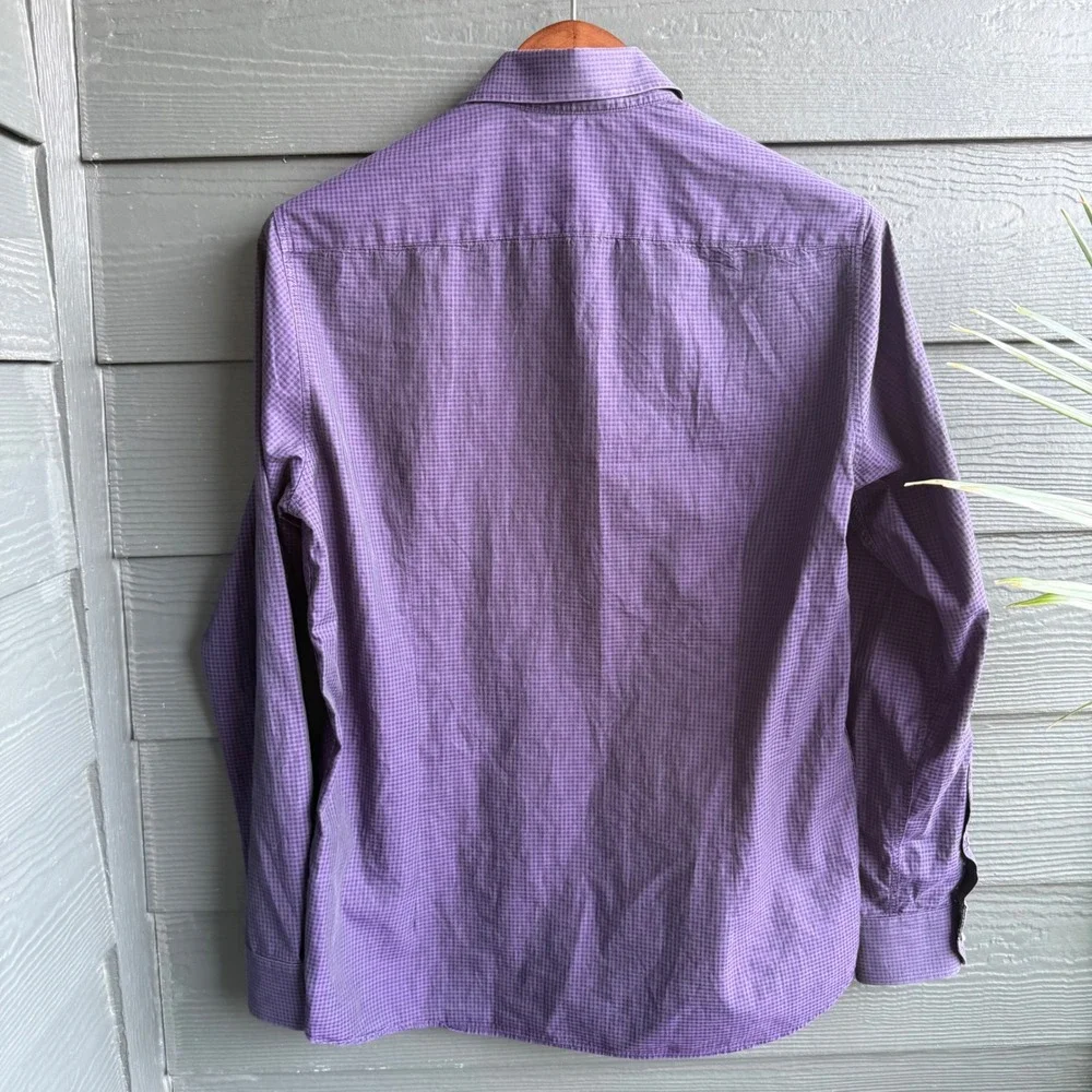 Ted Baker London Purple Check Dress Shirt 100% Cotton Button Front Size 4